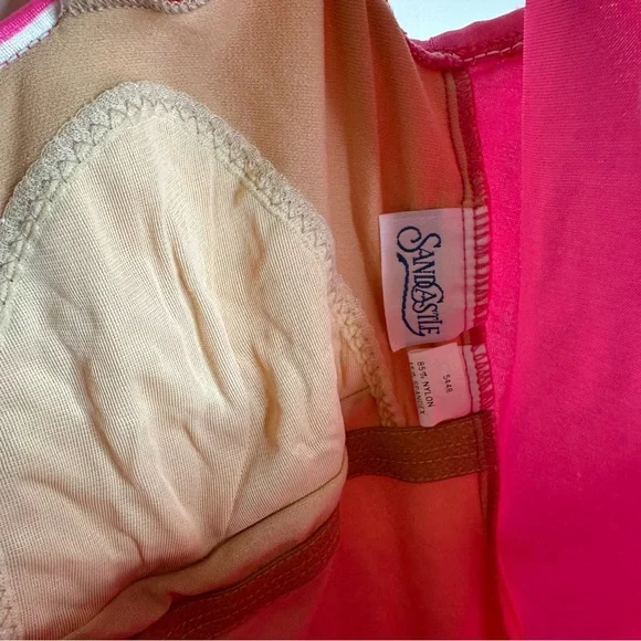 Vintage Retro Barbie Hot Pink Striped One Piece Swimsuit - Picture 9 of 9